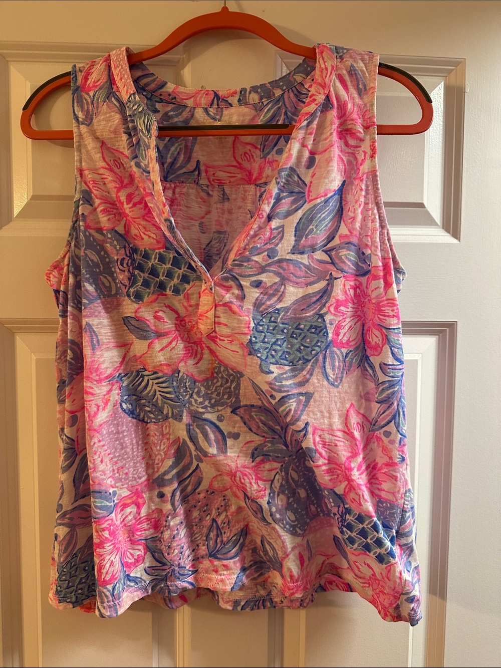 Lilly Pulitzer Cream Top with Pink & Blue Floral Print
